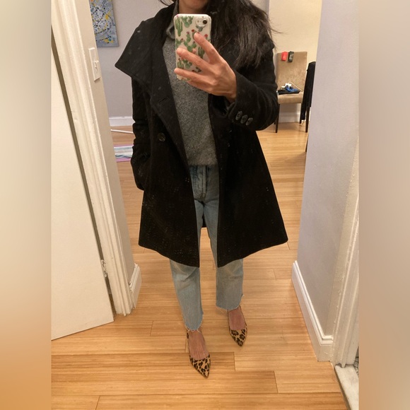 DKNY Black Wool Cashmere Double Breasted Coat with Hood - Picture 2 of 7